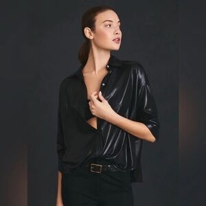 Sleek Black Satin Blouse